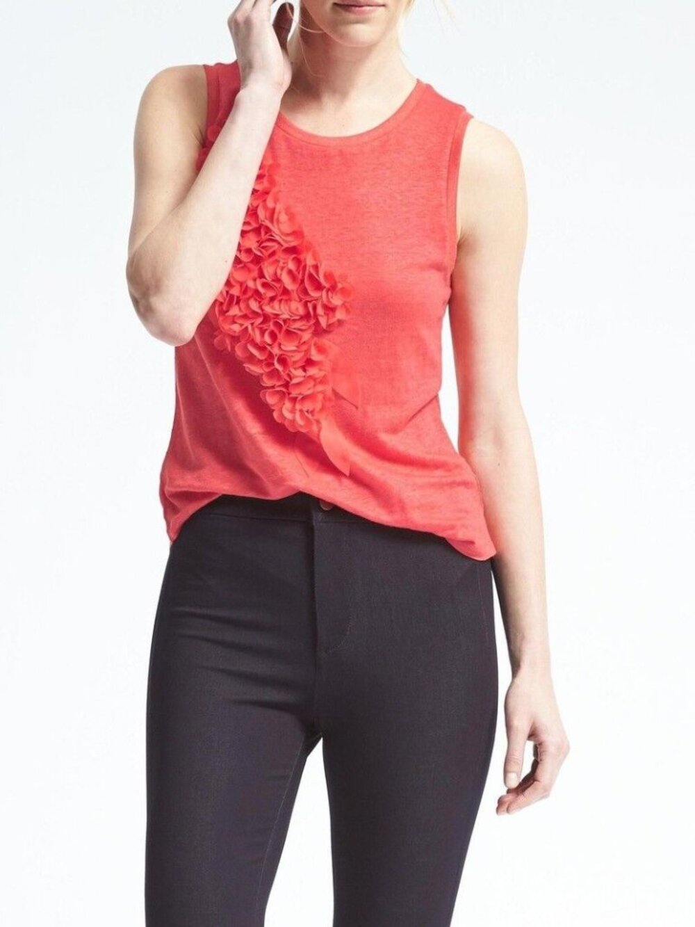 Banana Republic Coral Linen Top – 100% Linen with Petal Detail